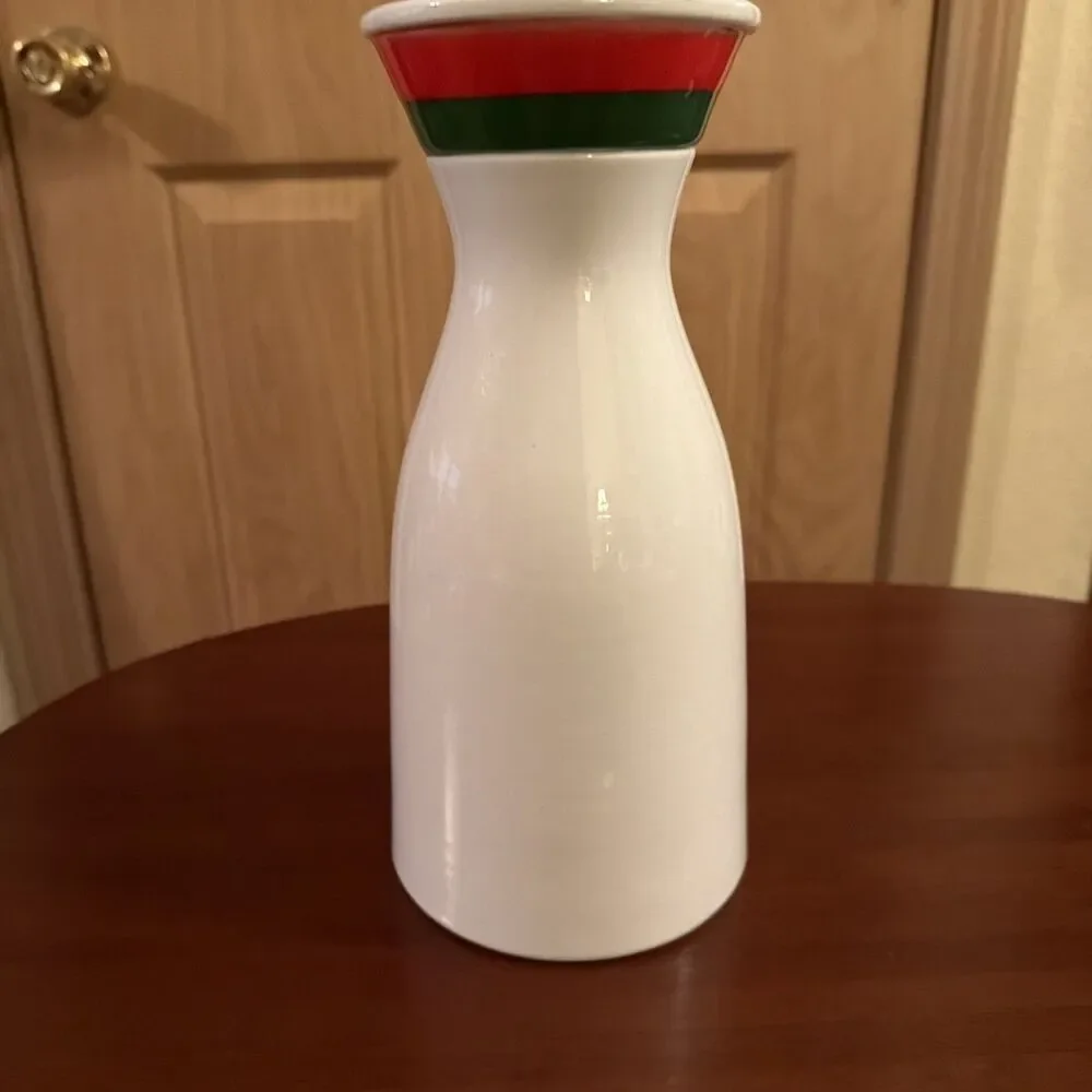 VTG Baldelli Ceramic Pitcher Carafe Vino White Red Green Stripe Wine. Italy. 10”